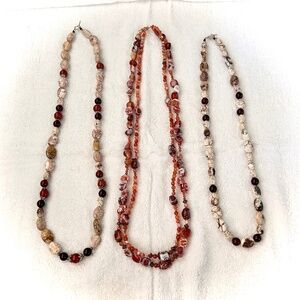 Lot of 3 Artisan Made Necklaces Extra long beaded strands Festival Jewelry